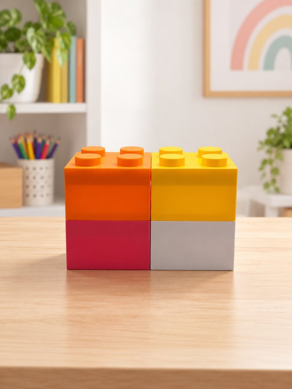 4pc Building Block Storage Box Set Pink Orange Gold White